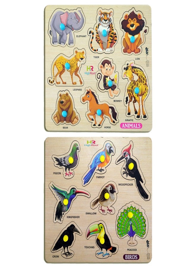 HIGHROOF® Kids Fort Pre Nursery Educational Jigsaw Puzzles for Adults Kids Learning Toys Kit Board Game 2 pcs Set of Animals & Birds Educational Toy - Image 1